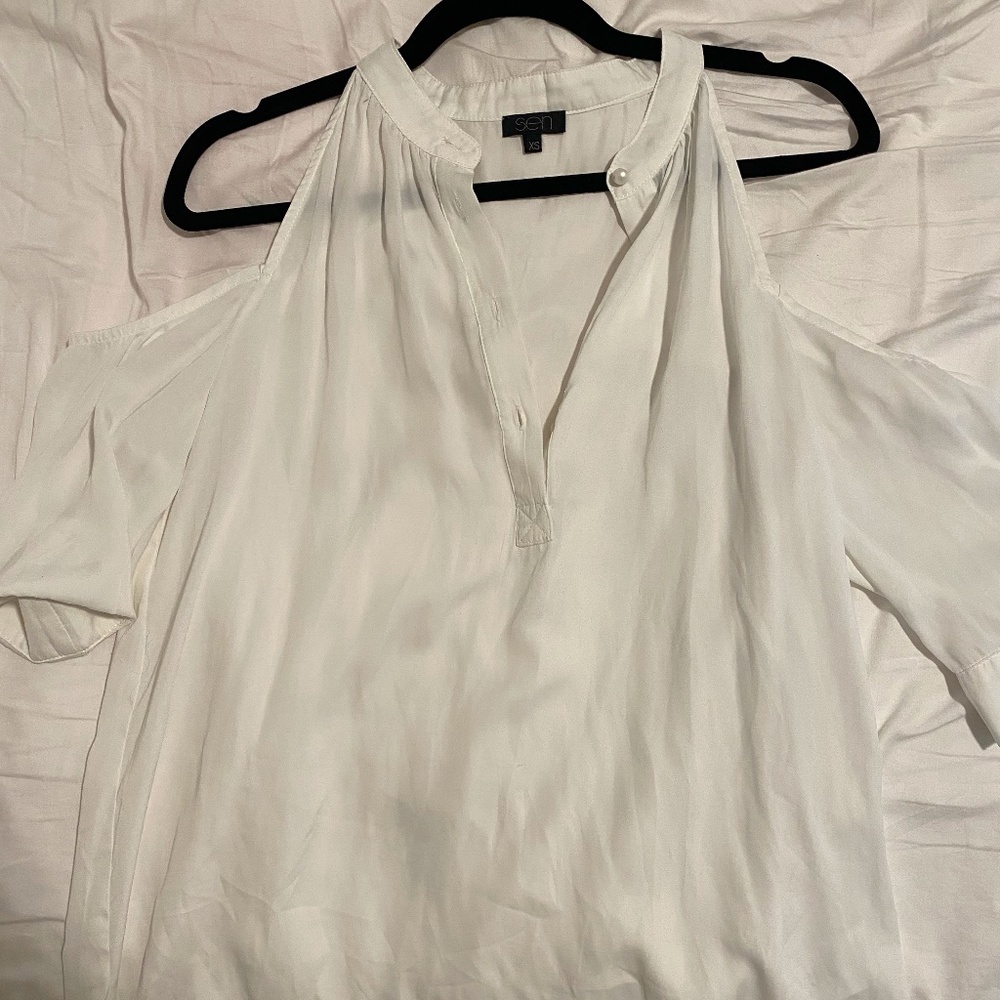 Open shoulder white blouse